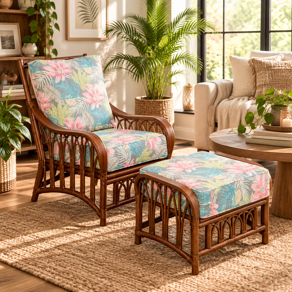 Alexander & Sheridan Cuba Rattan Indoor 2-Piece Lounge Chair Set with Cushions
