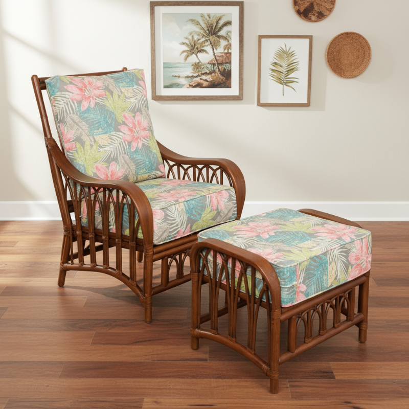 Alexander & Sheridan Cuba Rattan Indoor 2-Piece Lounge Chair Set with Cushions