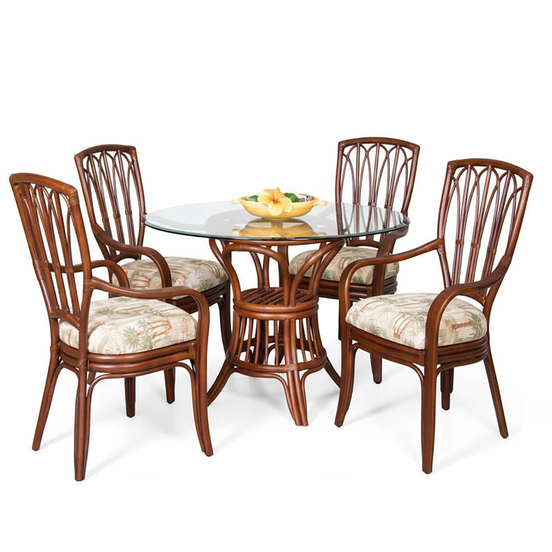 Alexander & Sheridan Cuba Rattan Indoor 4-Person Dining Set with Dining Armchairs and Cushions