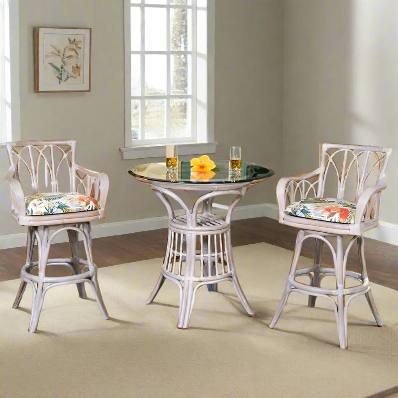 Alexander & Sheridan Cuba Rattan Indoor 2-Person Pub Set with Arms and Cushions