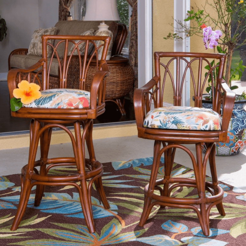 Alexander & Sheridan Cuba 30" Rattan Indoor Bar Stool with Arms and Cushion