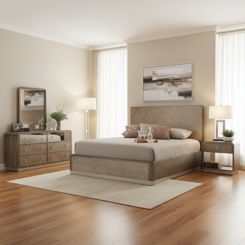 Oasis Home Cascade Wood Indoor Upholstered Bed 2-Person Queen Size Bedroom Set