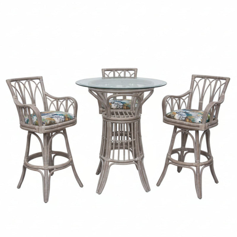 Alexander & Sheridan Cuba Rattan Indoor 2-Person Pub Set with Arms and Cushions