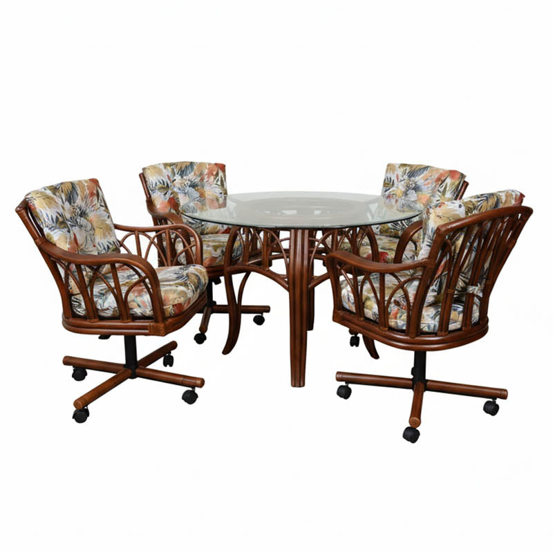 Alexander & Sheridan Cuba Rattan Indoor 4-Person Tilt Swivel Caster Dining Set with Cushions
