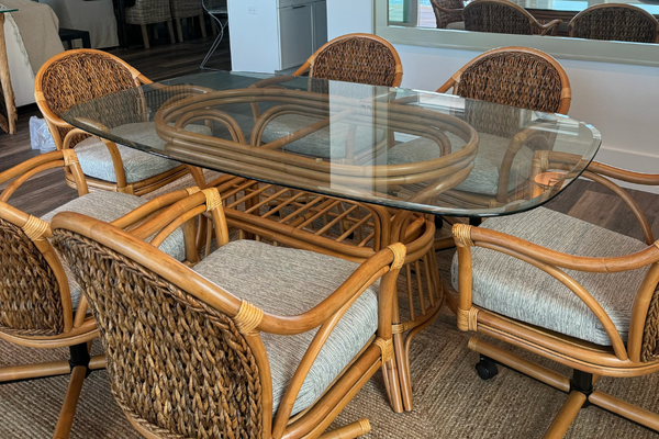 Alexander & Sheridan Panama Rattan 6 pc Indoor Tilt Swivel Caster Dining Set