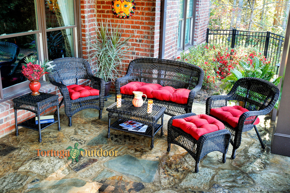 Red wicker patio online set