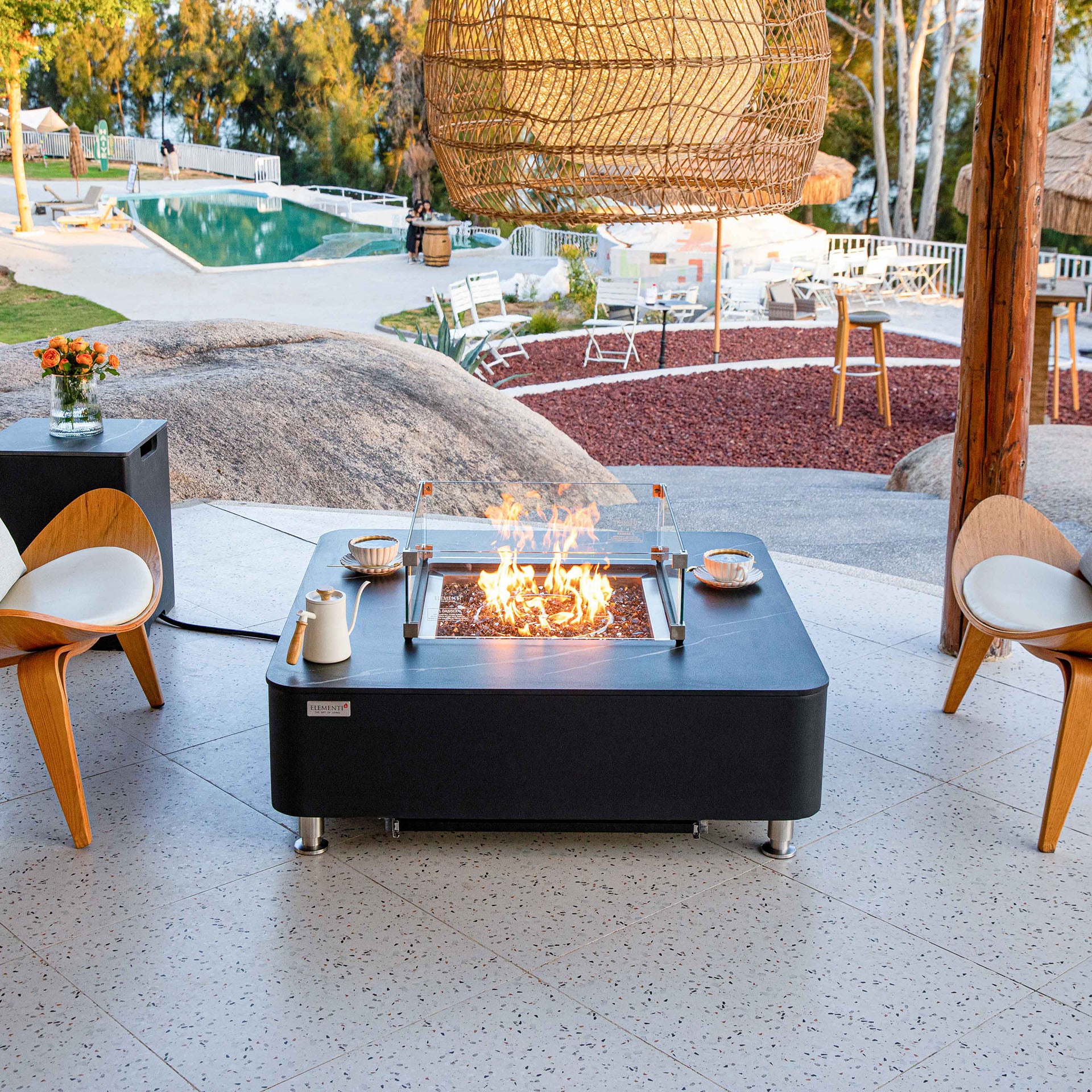 Elementi Plus Annecy Marble Porcelain Fire Table