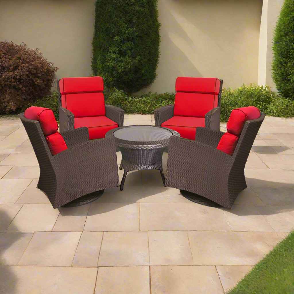 Forever Patio Barbados Resin Wicker 5 Piece High Back Swivel Club Chair Chat Set