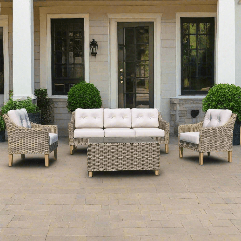 Forever Patio 4 Piece Carlisle Sofa Set with Woven Coffee Table