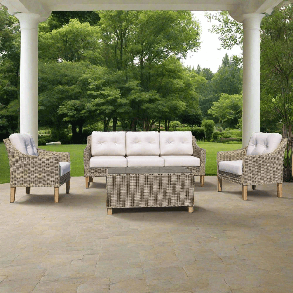 Forever Patio 4 Piece Carlisle Sofa Set with Woven Coffee Table