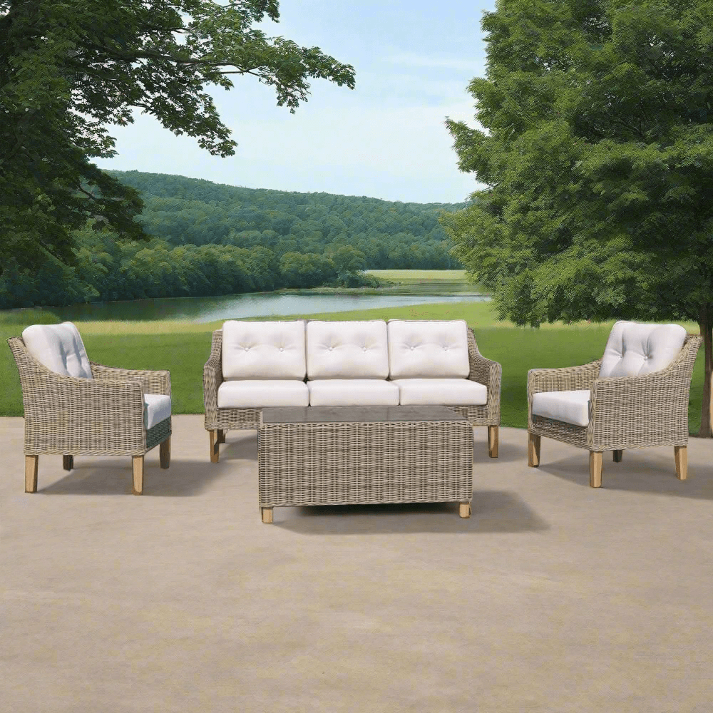 Forever Patio 4 Piece Carlisle Sofa Set with Woven Coffee Table