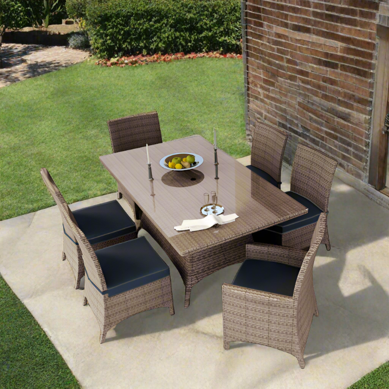 Forever Patio Hampton 7 Piece Wicker Dining Set With Side & Arm Chairs