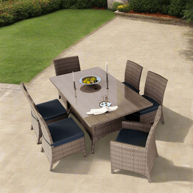 Forever Patio Hampton 7 Piece Wicker Dining Set With Side & Arm Chairs