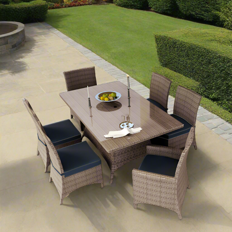 Forever Patio Hampton 7 Piece Wicker Dining Set With Side & Arm Chairs