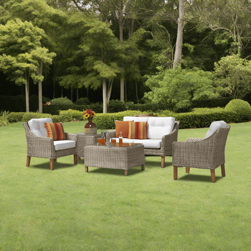 Forever Patio 5 Piece Carlisle Loveseat Set with Woven Tables (Toss Pillows Not Included)