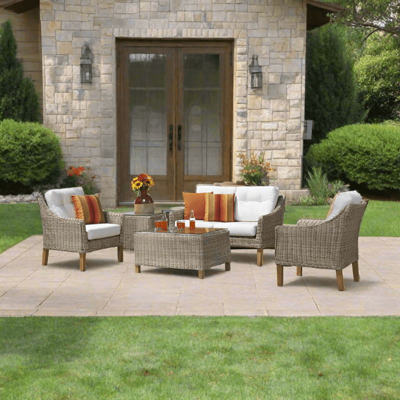 Forever Patio 5 Piece Carlisle Loveseat Set with Woven Tables (Toss Pillows Not Included)