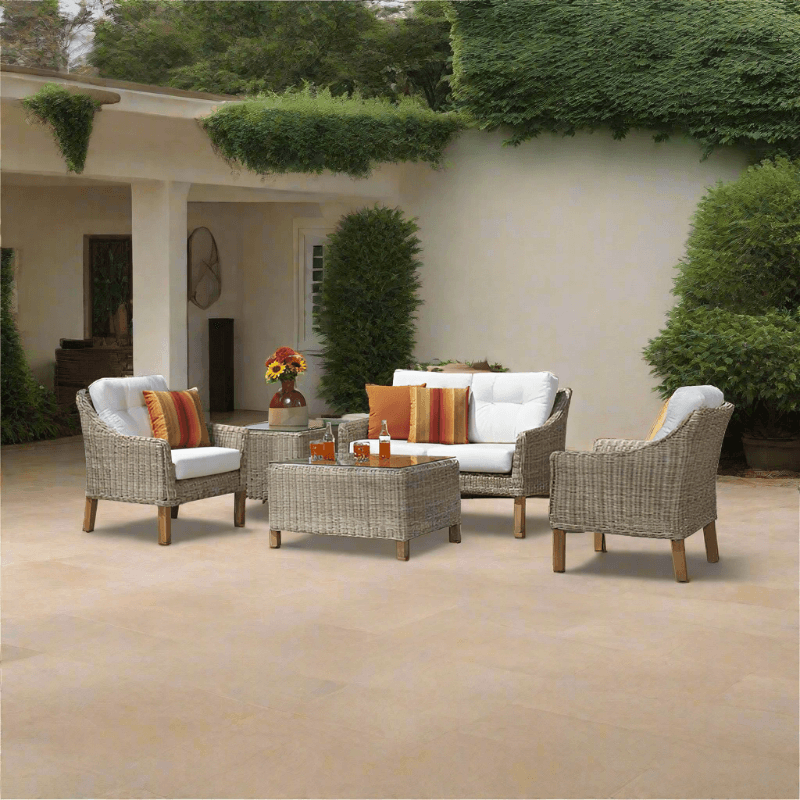 Forever Patio 5 Piece Carlisle Loveseat Set with Woven Tables (Toss Pillows Not Included)