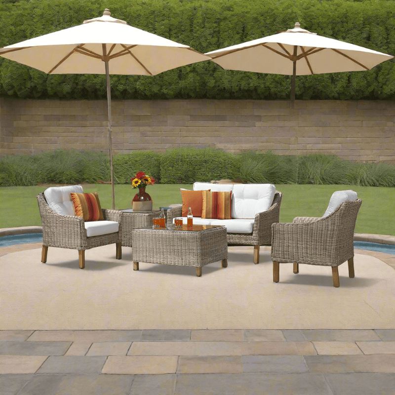 Forever Patio 5 Piece Carlisle Loveseat Set with Woven Tables (Toss Pillows Not Included)