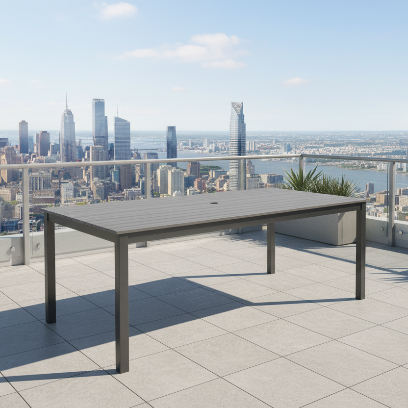Forever Patio Chalfonte Aluminum Outdoor 72-Inch Rectangle Dining Table with Umbrella Hole