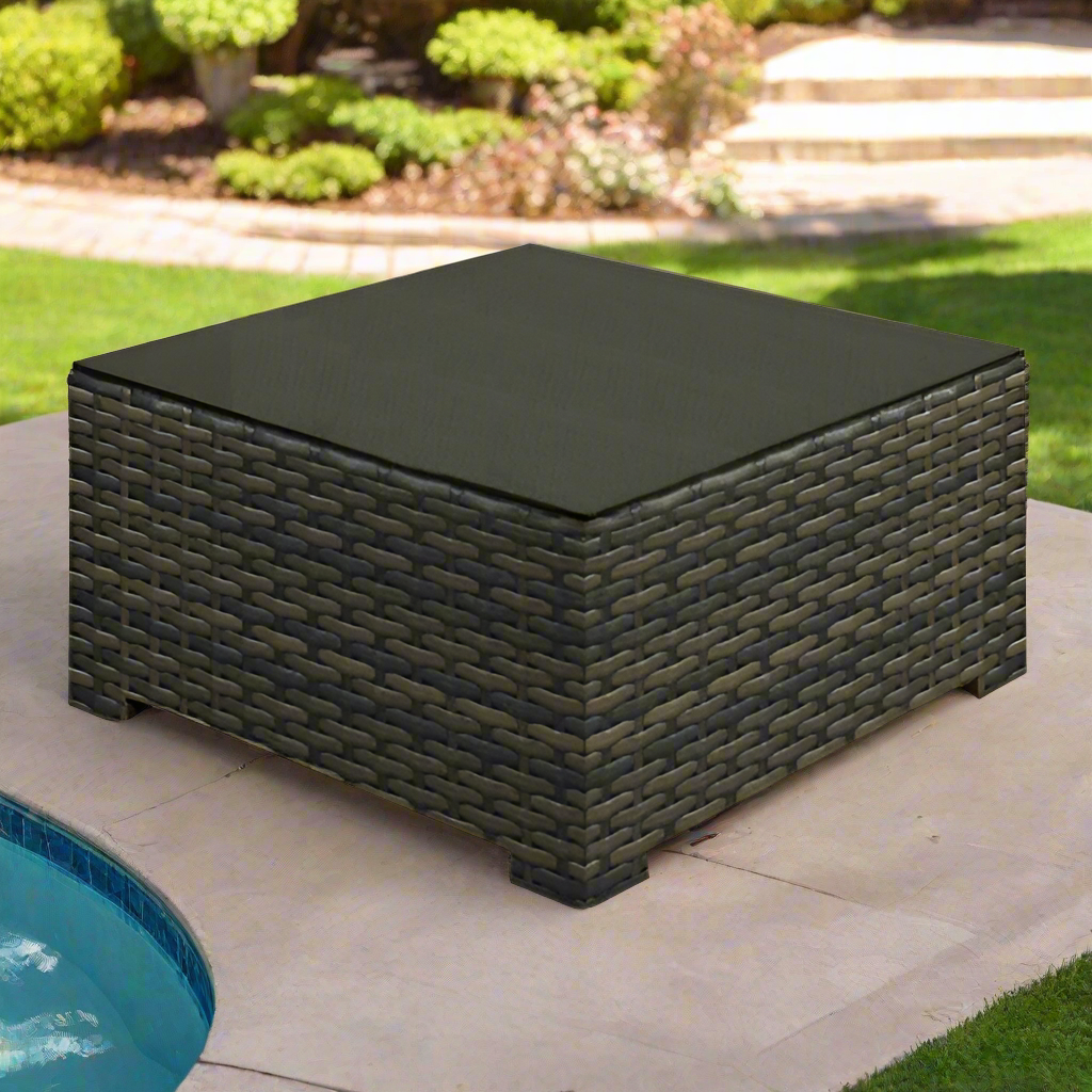 Forever Patio Brookside Wicker Square Coffee Table With Glass Top