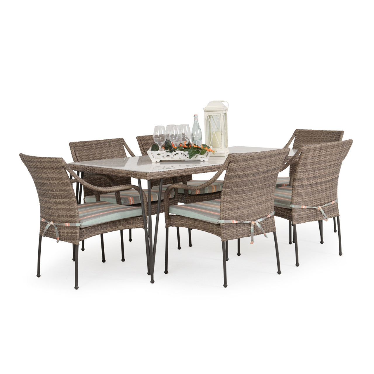 Leaders Furniture Garden Terrace Outdoor Wicker 39" x 68" Rectangle Dining Table with Stone Top