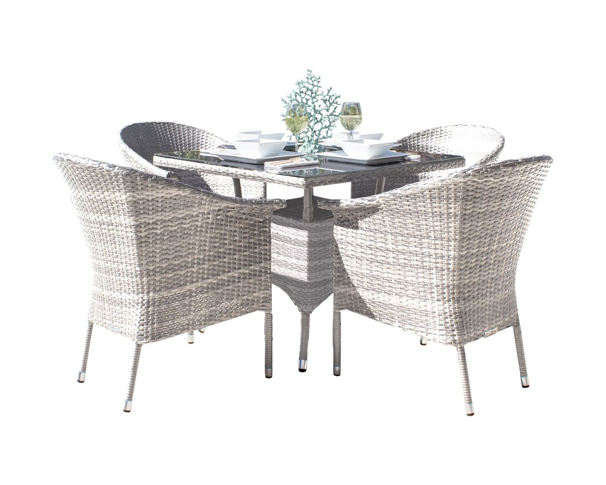 Hospitality Rattan Athens 5-Piece Woven Armchair Dining Set with Cushions