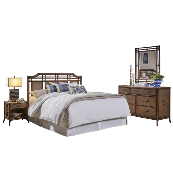 Hospitality Rattan Palm Cove 4 PC Bedroom Set With Triple Dresser