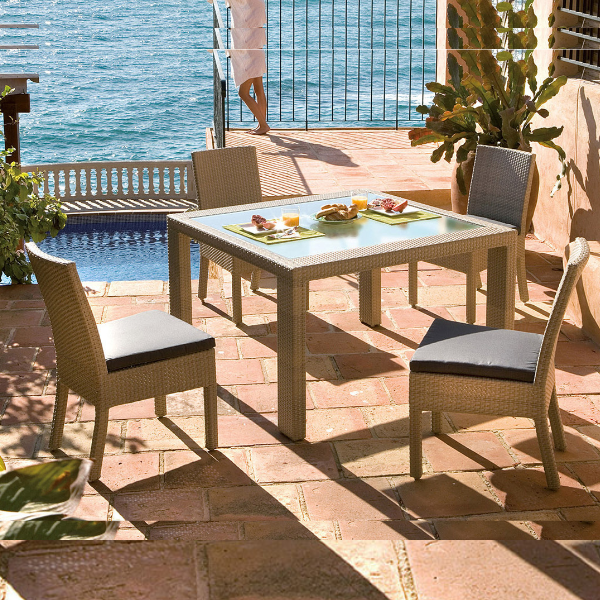 Hospitality Rattan Rubix 5 PC Side Chair Dining Set with Cushions