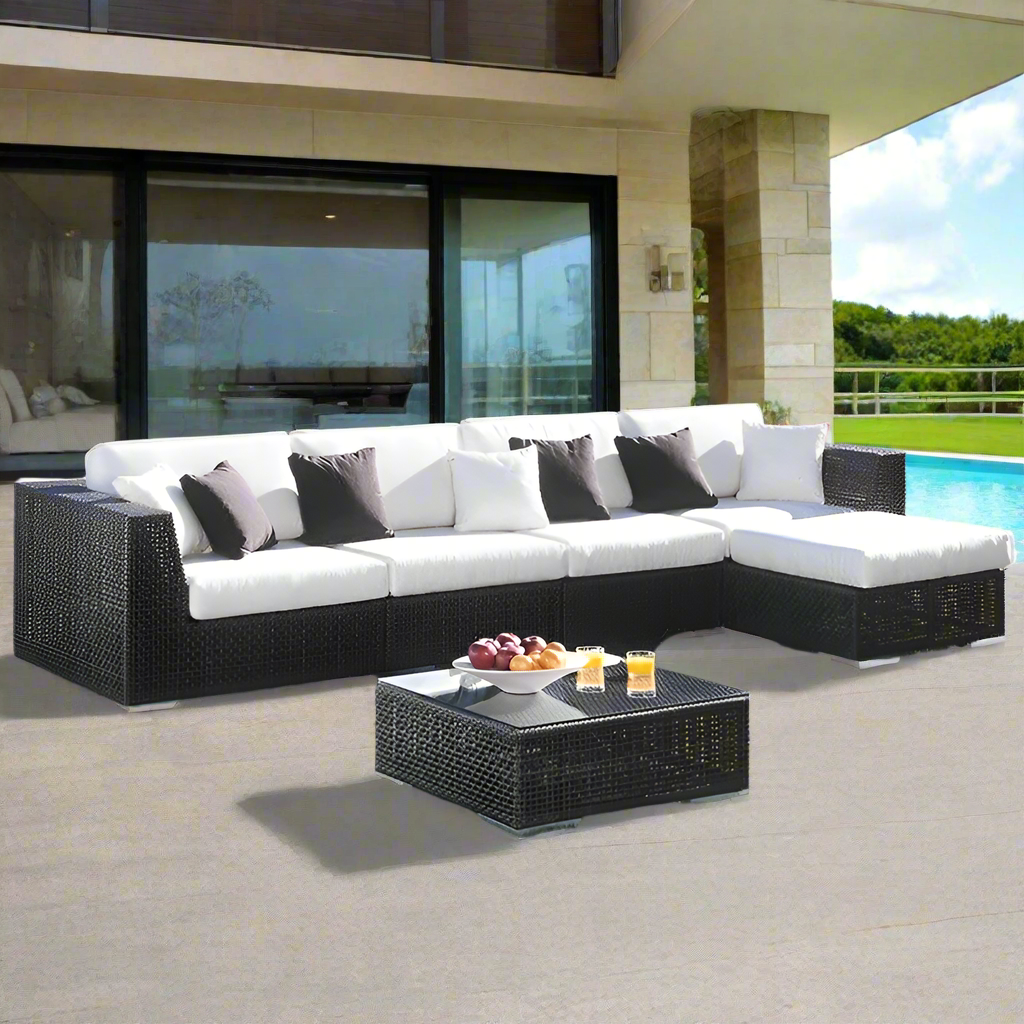 Hospitality Rattan Soho Wicker 6 Piece Sectional Sofa Set