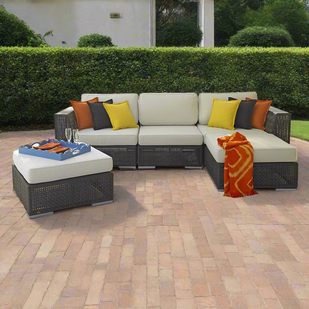 Hospitality Rattan Soho Wicker 5 Piece Sectional Loveseat Set