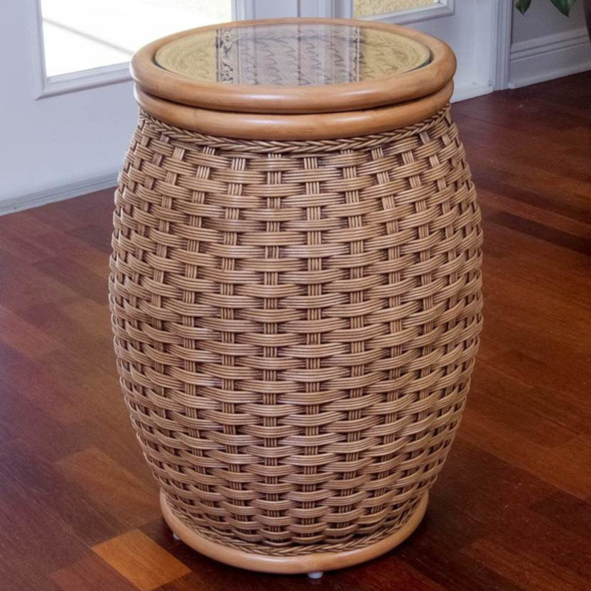Alexander & Sheridan Kona Rattan Indoor Round End Table With Glass