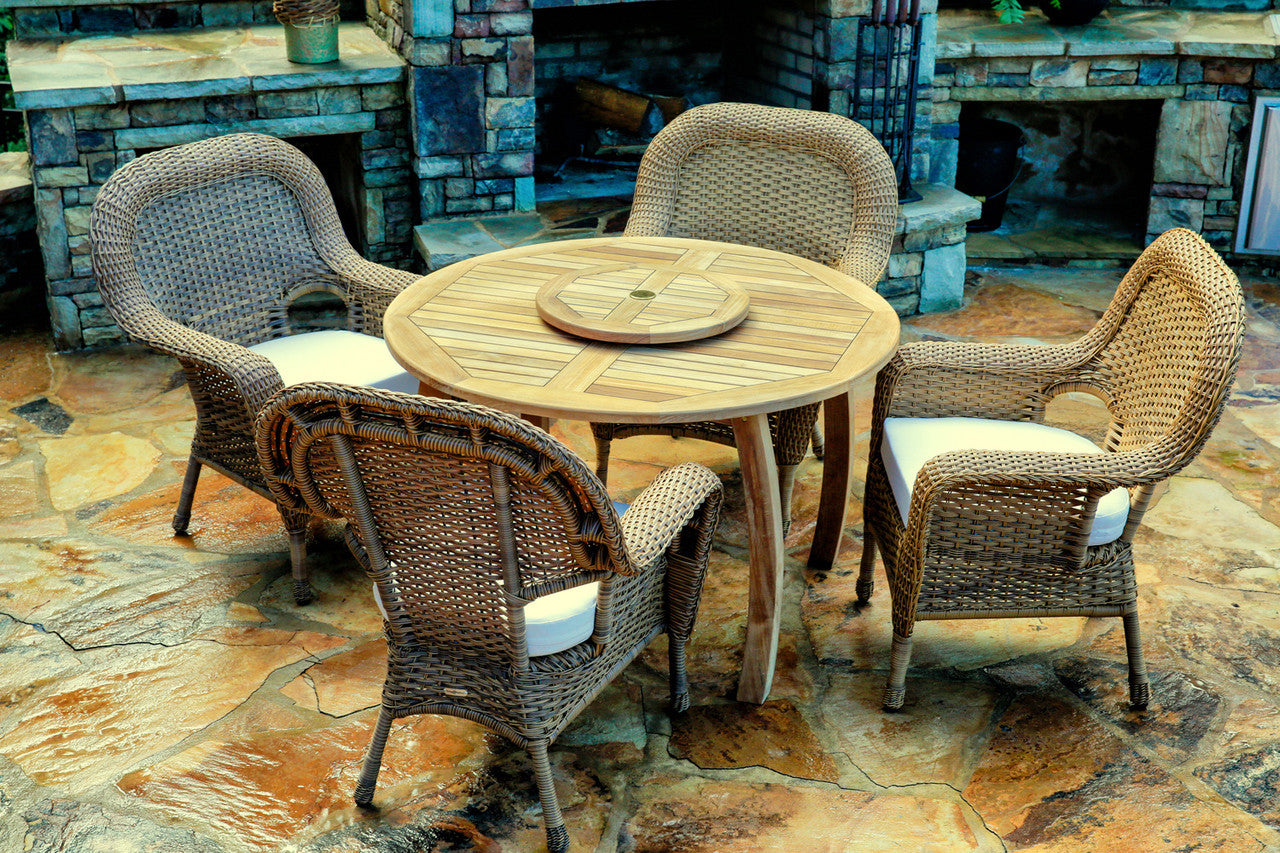 Tortuga Outdoor Sea Pines Resin Wicker Dining Set With 48" Round Teak Dining Table