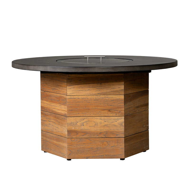 Lloyd Flanders Teak 48" Hexagonal Fire Table with Faux Concrete Top