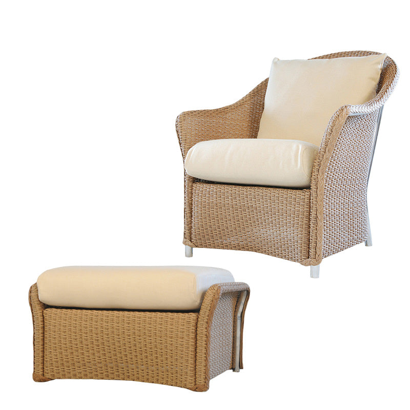 Lloyd Flanders Weekend Retreat Wicker Outdoor Lounge Chair + Ottoman