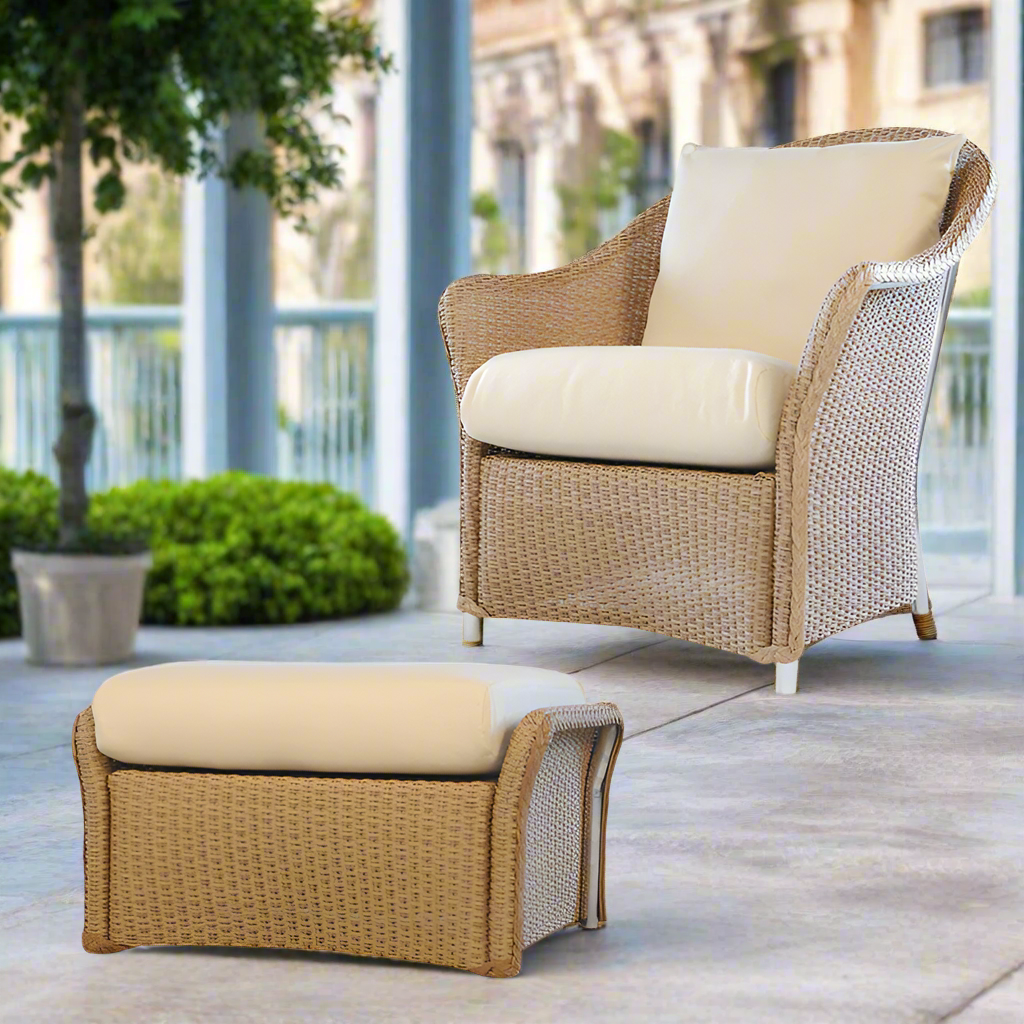 Lloyd Flanders Weekend Retreat Wicker Outdoor Lounge Chair + Ottoman