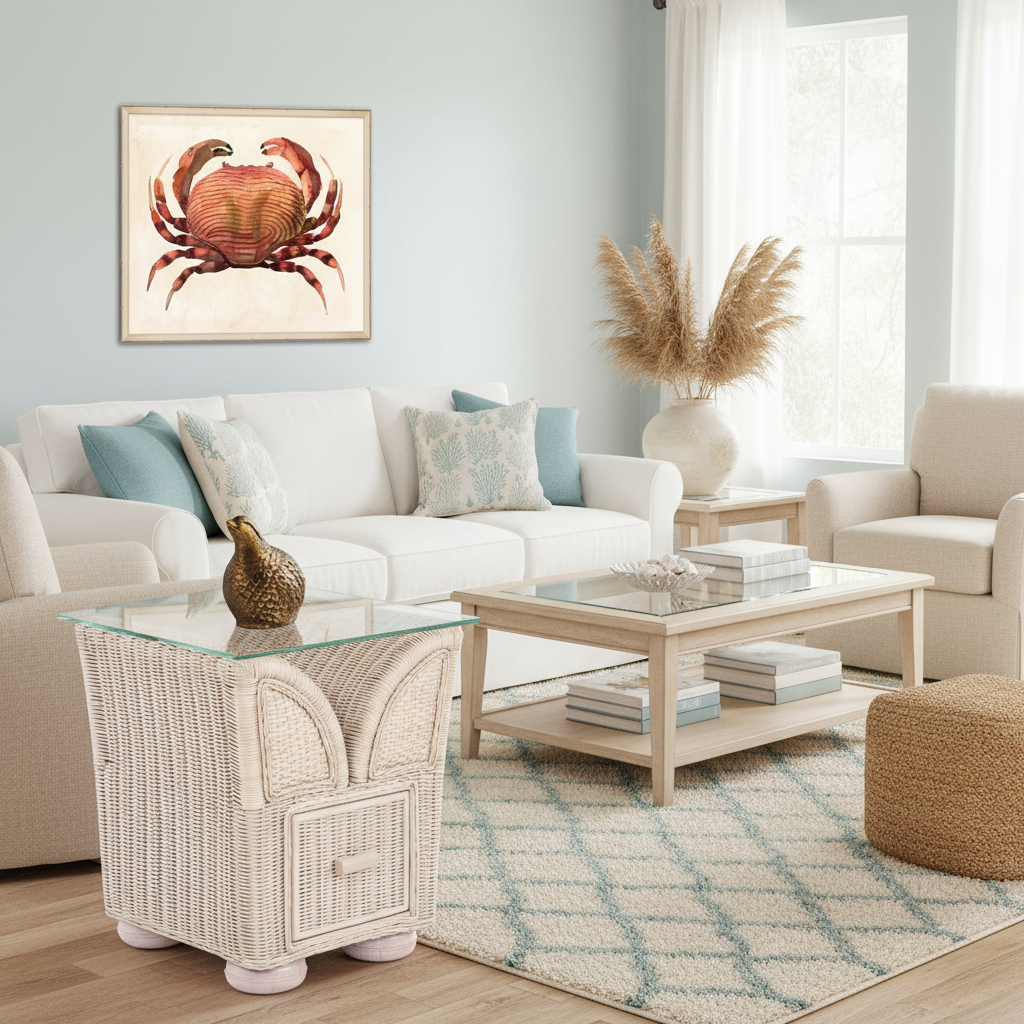 Alexander & Sheridan Majorca Rattan Indoor Side Table with Glass Top