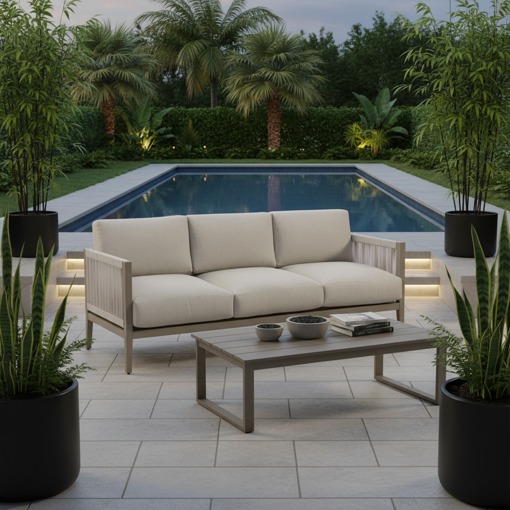 South Sea Rattan Nicole Aluminum With Marine Rope Wrapping Outdoor Sofa