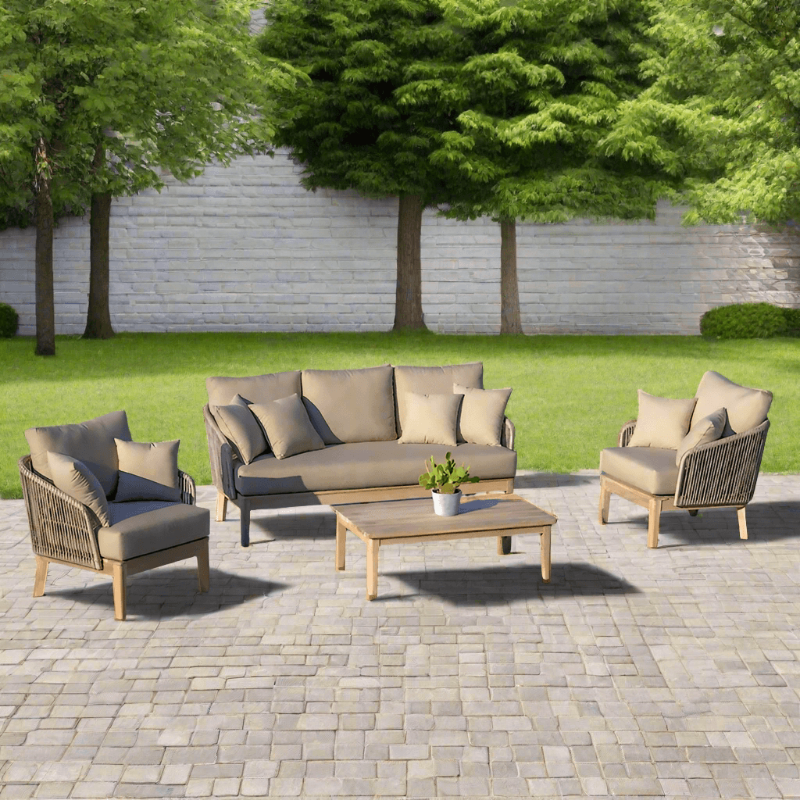 OUTSY Eve Rope Aluminum Wood Outdoor 5-Person Conversation Set