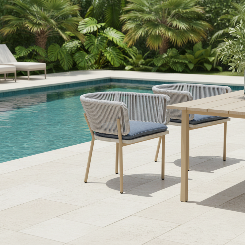 OUTSY Melina Aluminum & Rope Outdoor Dining Chair with Milk and Coffee Legs (Set of 2)