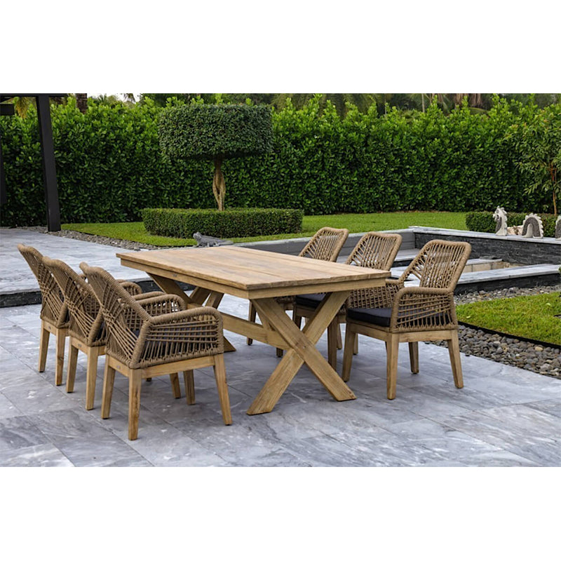 OUTSY Santino 7-Piece Outdoor Dining Set - Wood Table with 6 Wood, Aluminum, and Rope Chairs