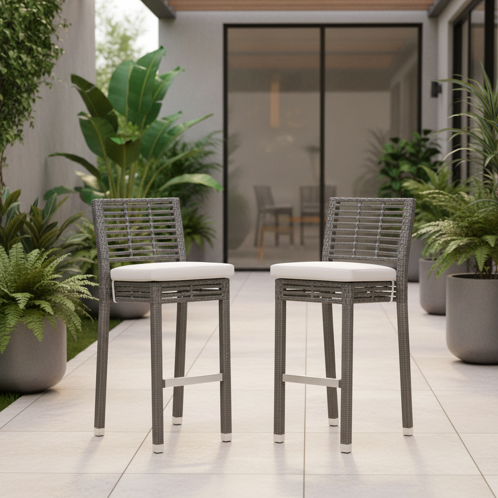 Panama Jack Graphite Aluminum Outdoor Stackable Barstool with Cushions (Set of 2)