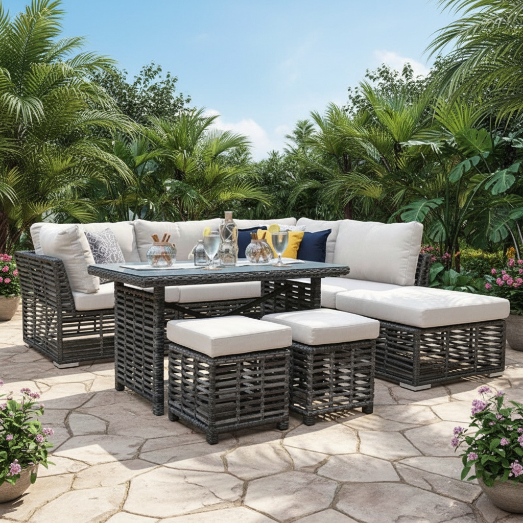 Panama Jack Graphite Aluminum Outdoor Ottoman Set with Cushions - 2 Piece