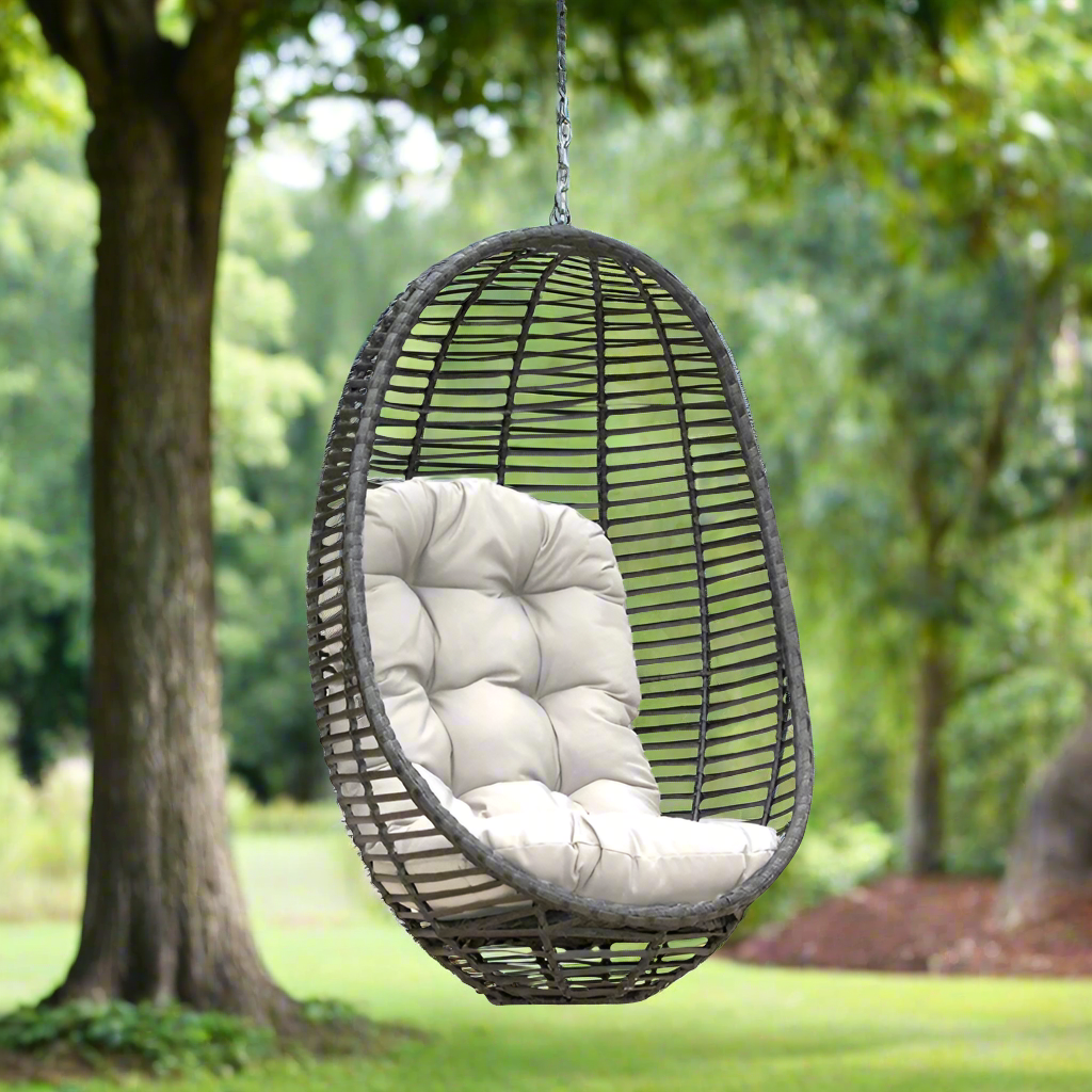 Panama Jack Graphite Woven Hanging Chair with Cushion