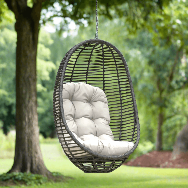 Panama Jack Graphite Woven Aluminum Outdoor Hanging Chair with Cushion