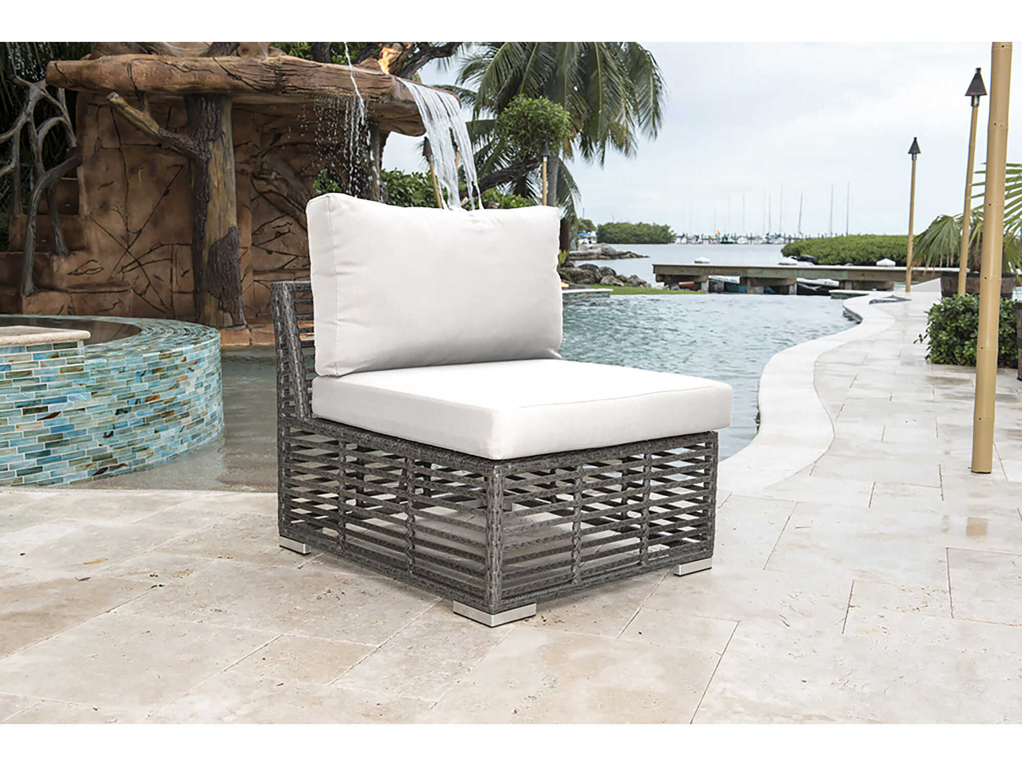 Panama Jack Graphite Aluminum Outdoor Modular Armless Chair with Cushion