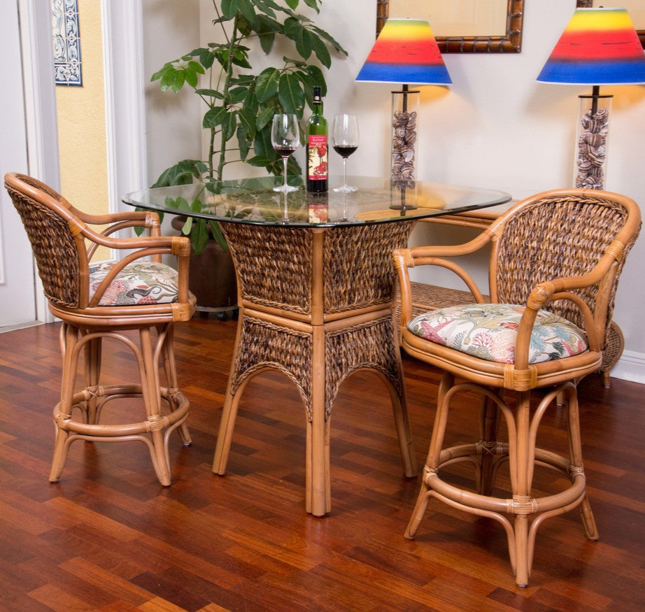 Alexander & Sheridan Panama Rattan Indoor 3 Piece Counter Height Table Set