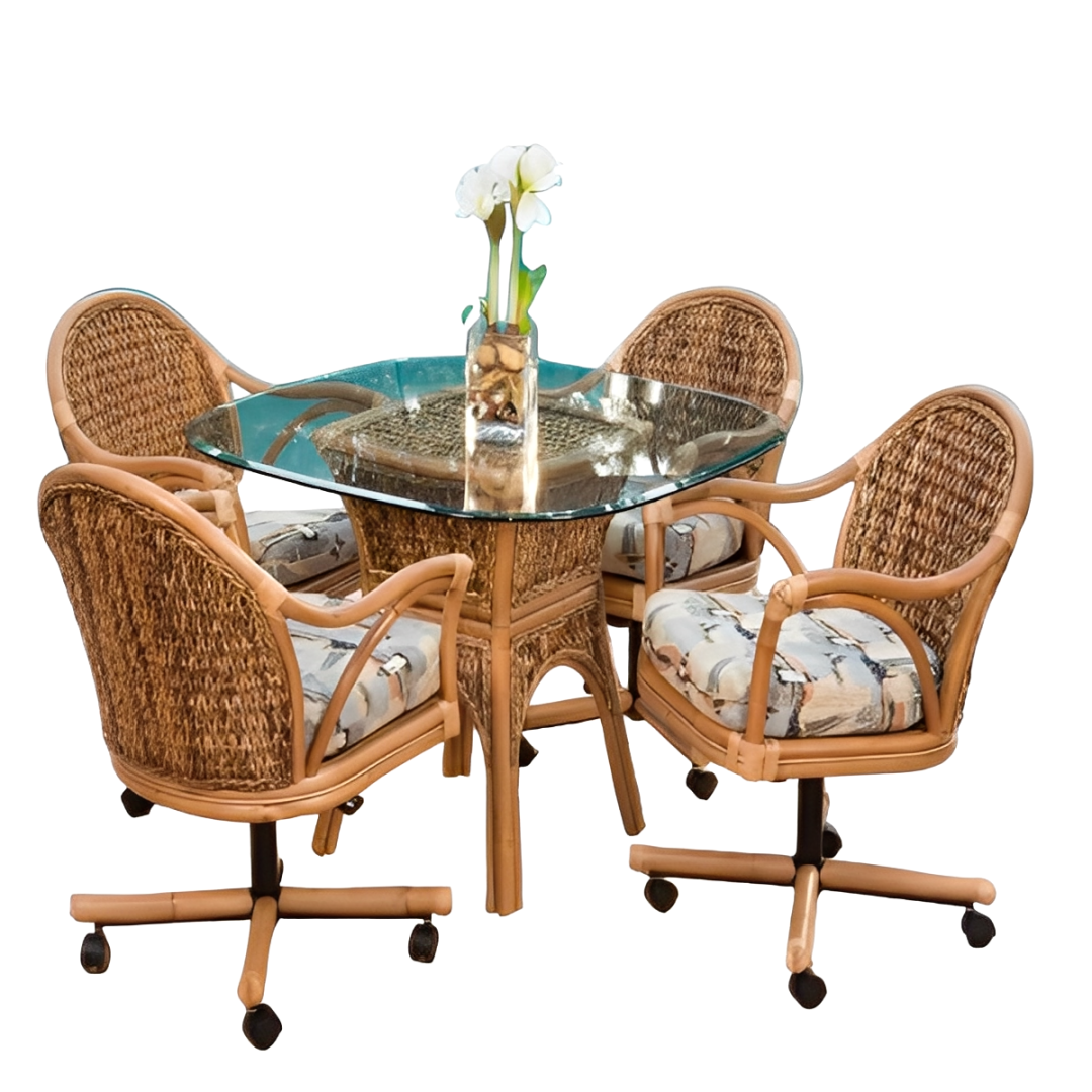 Alexander & Sheridan Panama Rattan Indoor 5 Piece Tilt Swivel Caster Dining Set