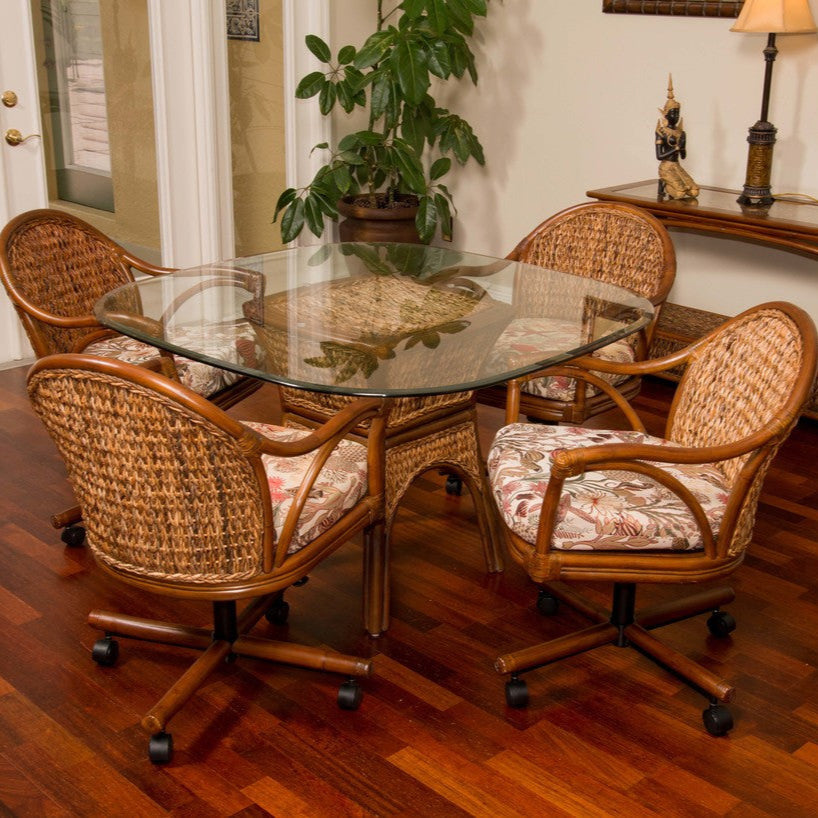 Alexander & Sheridan Panama Rattan Indoor 5 Piece Tilt Swivel Caster Dining Set
