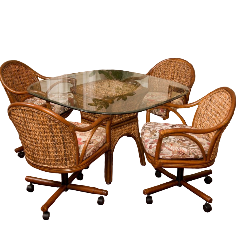 Alexander & Sheridan Panama Rattan Indoor 5 Piece Tilt Swivel Caster Dining Set