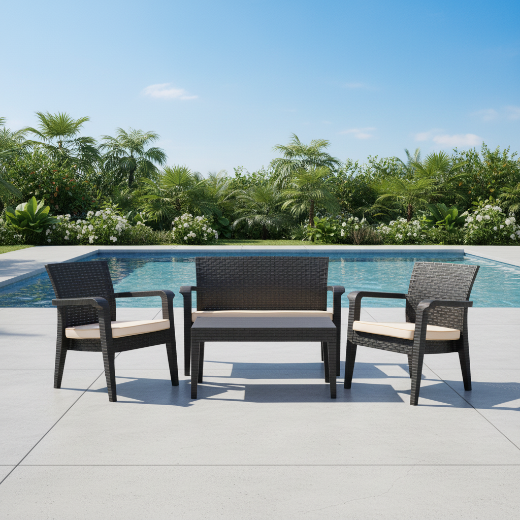 Rainbow Outdoor Alaska Polypropylene 4-Person Lounge Set Anthracite With Cushions in Cream